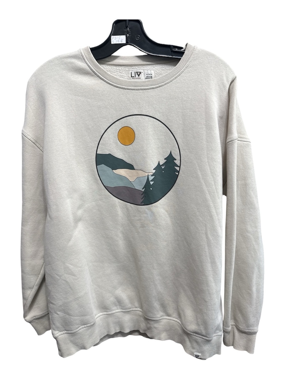 LIV Stone Graphic Crewneck Sweatshirt - Cream with Mountain Print MEDIUM